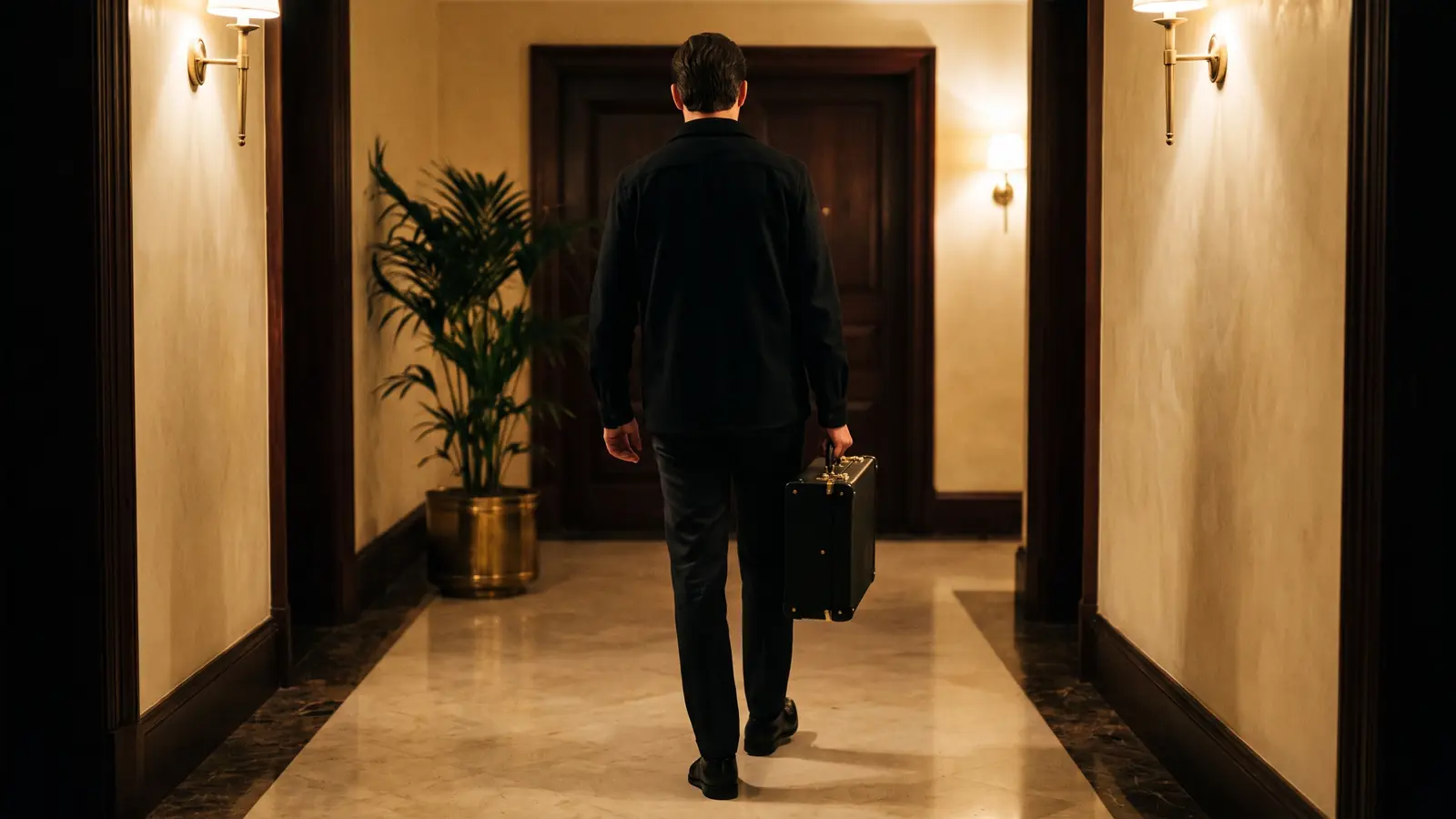 Barbero llegando con su maletín de herramientas a un apartamento